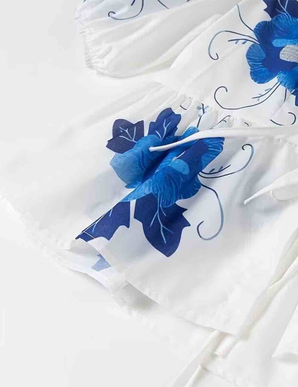 Sweetkama - Wholesale Blouse - Women's - Ladies Floral Print Front Bowknot Short Sleeves Puff Blouse3