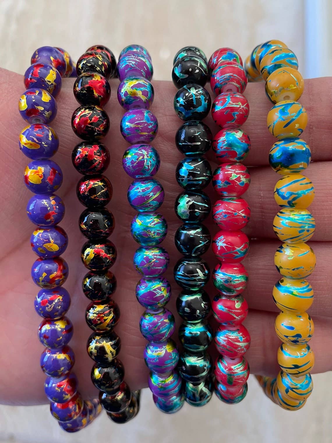 Fiona Accessories - Wholesale Beads - Glass Beads for Bracelet Making 8mm Round Multi Strip2