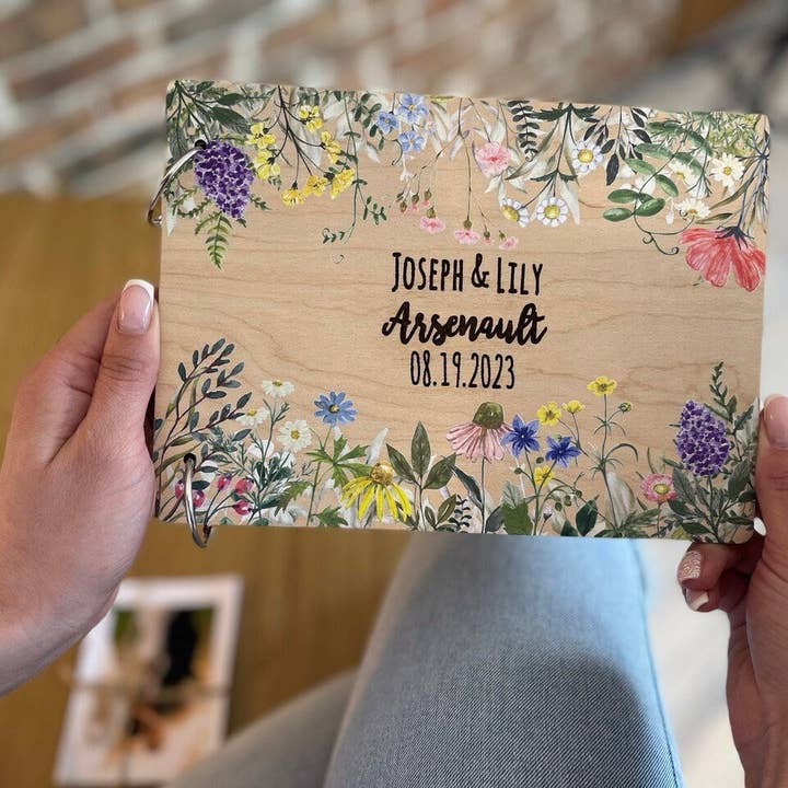 Cherish Deal - Venta al por mayor Libro de visitas - Álbum de Boda de Madera Floral – Libro de Recuerdos de Invitados Personalizado3