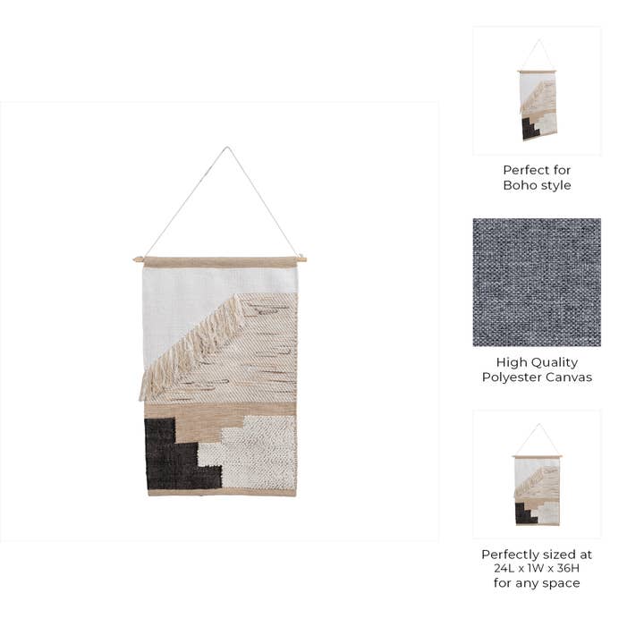 Sagebrook Home - Wholesale Tapestry/Textile Hanger - 24 in. x 36 in. Ivory Abstract Diagonal Fringe Wall Hanging