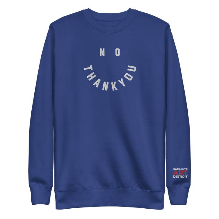 Sweat-shirt brodé « Non merci » pour la vente par Sara Lutz Art