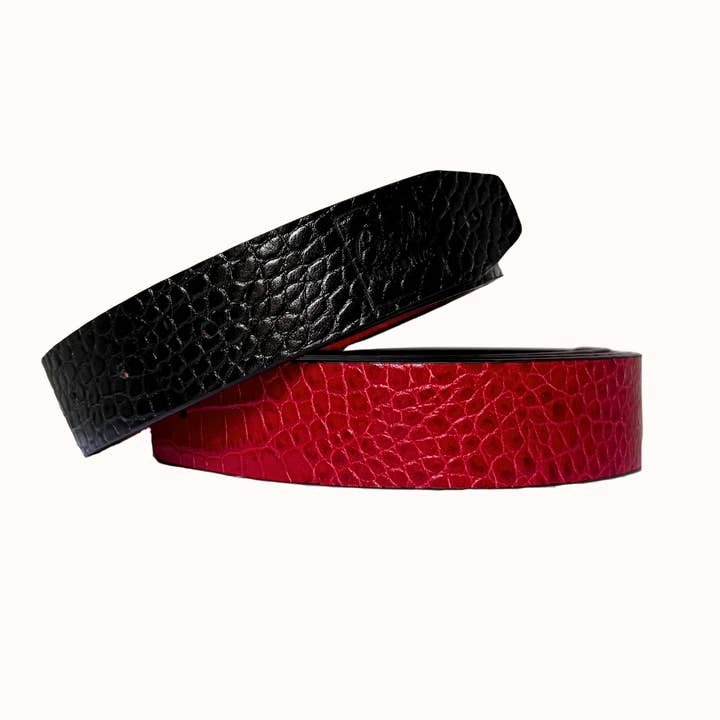Cinto Reversível em Pele com Relevo Crocodilo Ônix & Rouge | 3cm por atacado de Cesoli