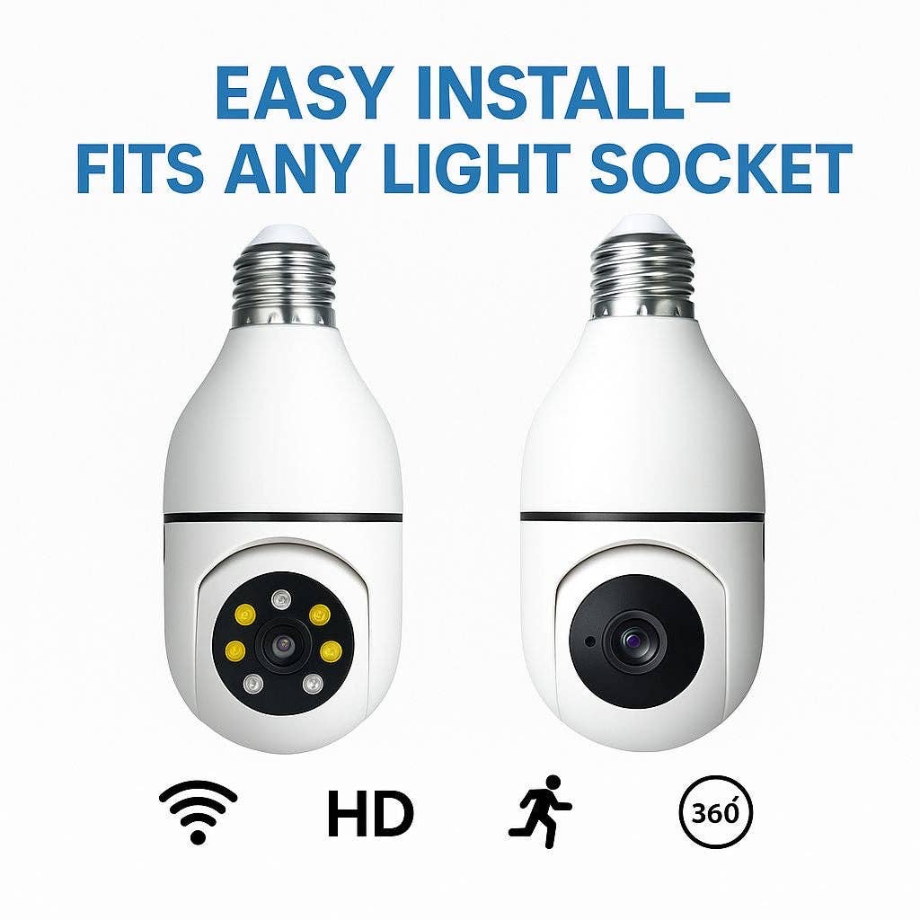 Krediz - Wholesale Small/Handheld Appliance - 5G WiFi Bulb E27 Security Camera – 1080P HD, Full-Color Night Vision, Motion Detection, Auto Tracking, Two-Way Audio, Indoor Smart Surveillance with 16GB/32GB/64GB Storage5