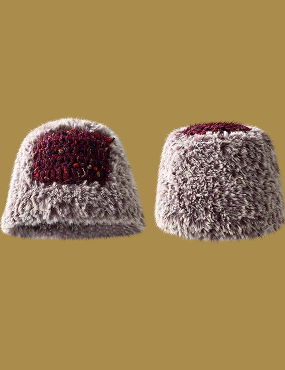 Sweetkama - Wholesale Bucket Hat - Women's - Ladies Color Block Plush Bucket Hat1