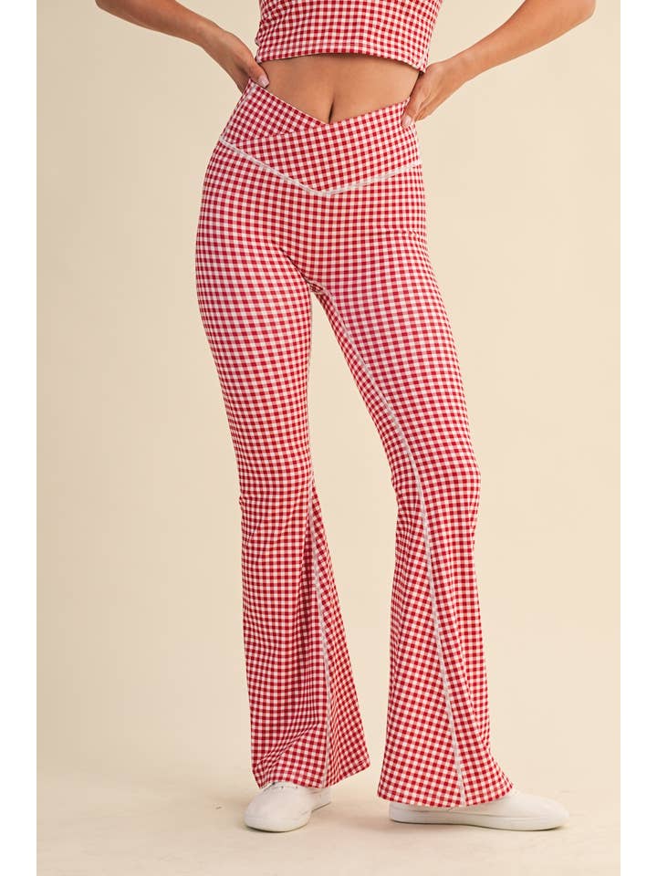 KIMBERLY C – Engroshandel Sports-/loungeleggings – til kvinder – Gingham Print Højtaljede Crossover Flare Leggings17