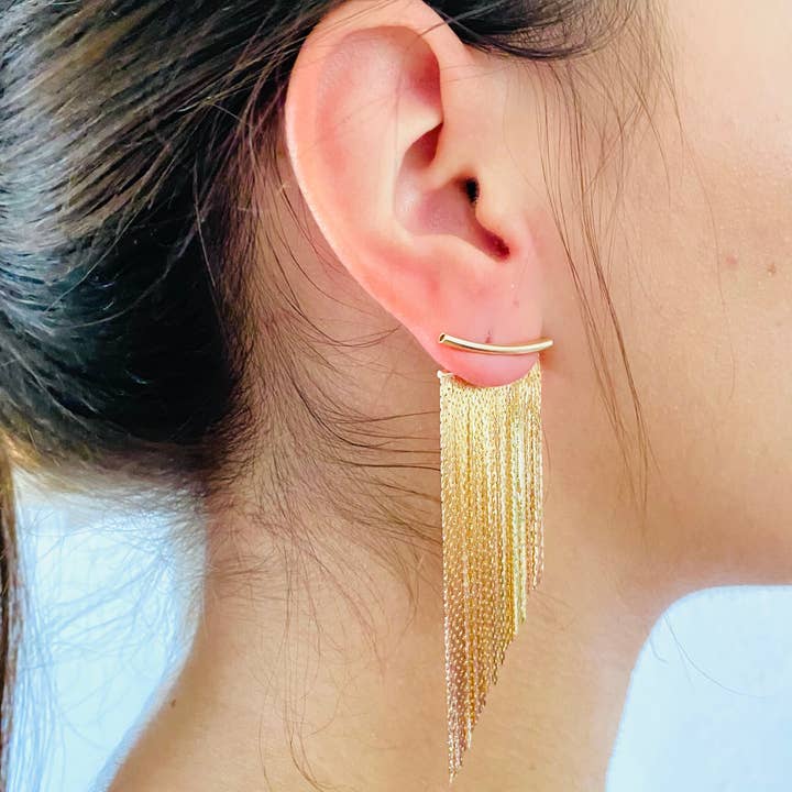 Housegoldjewelry - Wholesale Dangle Earrings - Gold Fringe Earrings, Hoop Fringe Earrings, Long Dangle Earr3