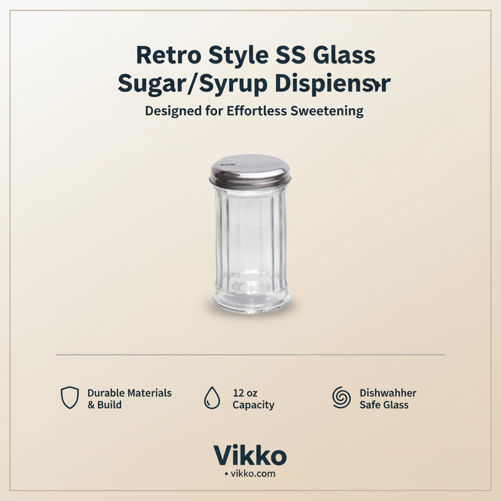 Kadra Kitchenware - Wholesale Jar - Millvado - Retro Style Ss Glass Sugar/Syrup Dispenser, 12 Oz3