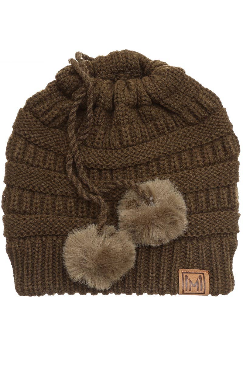 Fashion City - Wholesale Beanie - Women's - Women's Ponytail Adjustable Pom String Knit Hat13