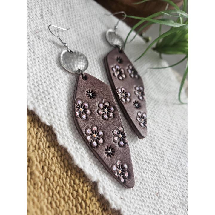 Native Leather Co - Wholesale Dangle Earrings - Artisan Line Hand Cut Leather Earrings - Brown Floral3