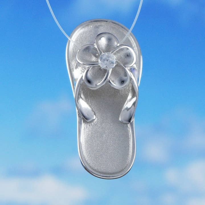 Paradise Treasures Jewelry - Wholesale Individual Charm/Pendant - Hawaiian Plumeria Slipper Pendant, Sterling Silver Plumeria CZ Sandal Pendant, Hawaiian Jewelry, Christmas Anniversary Birthday Gift2