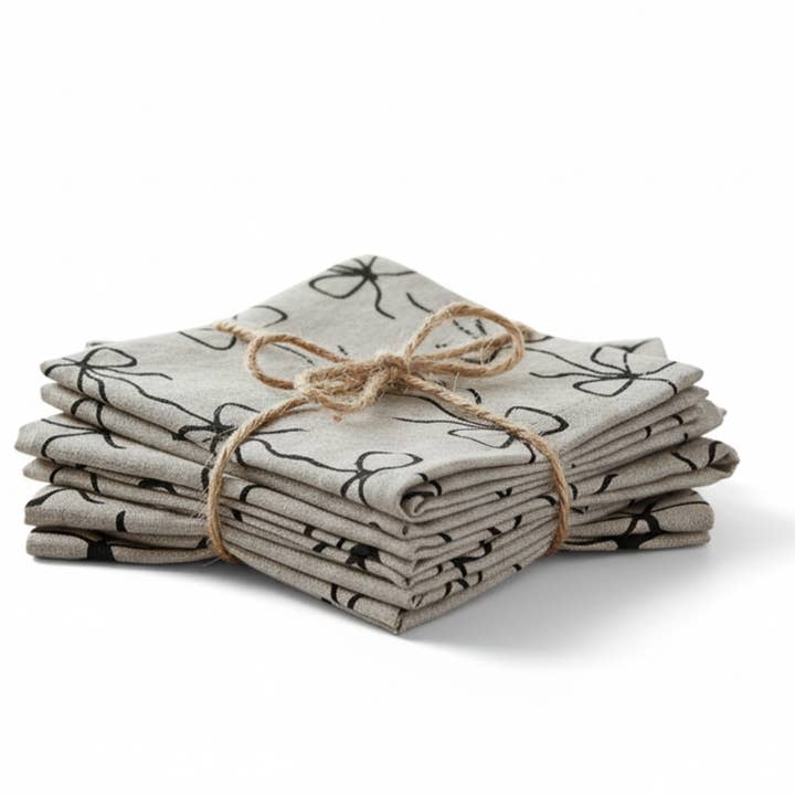 Hand-Painted Bow print Linen Table Napkins Linen Set of 2 for wholesale by thestudioUP