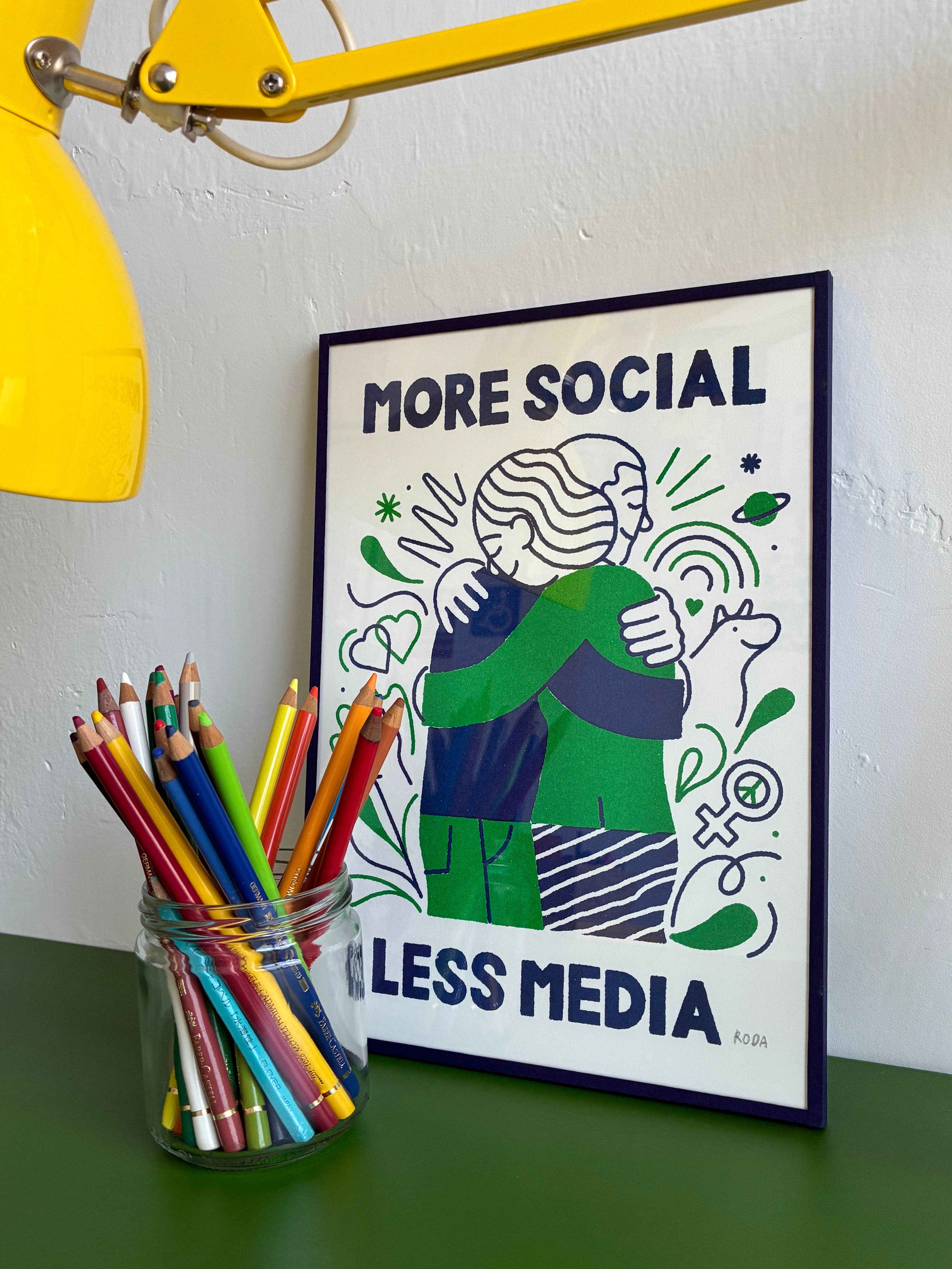 RODA - Wholesale Art Print - More Social Less Media Riso Print1