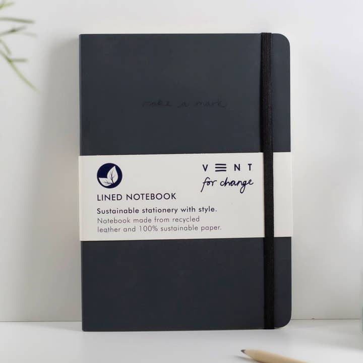 Carnet A5 en cuir recyclé, papier ligné, anthracite pour la vente par VENT for Change