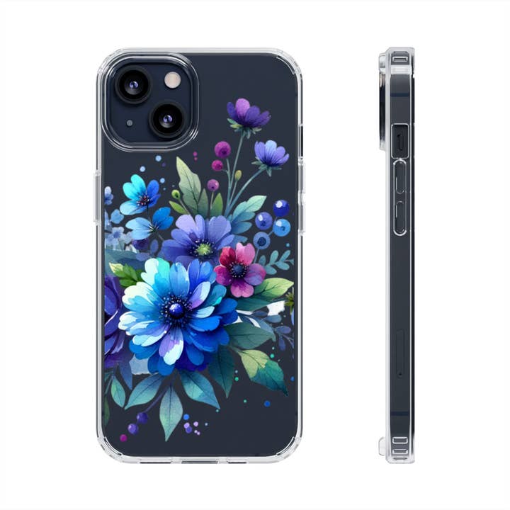 Vibrant Blue Floral Clear Phone Case for wholesale by Studio 653 Clothing Co
