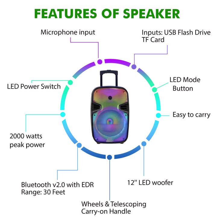 Technical Pro - Wholesale Speakers - 1500W Rechargeable 12" Bluetooth Loudspeaker3