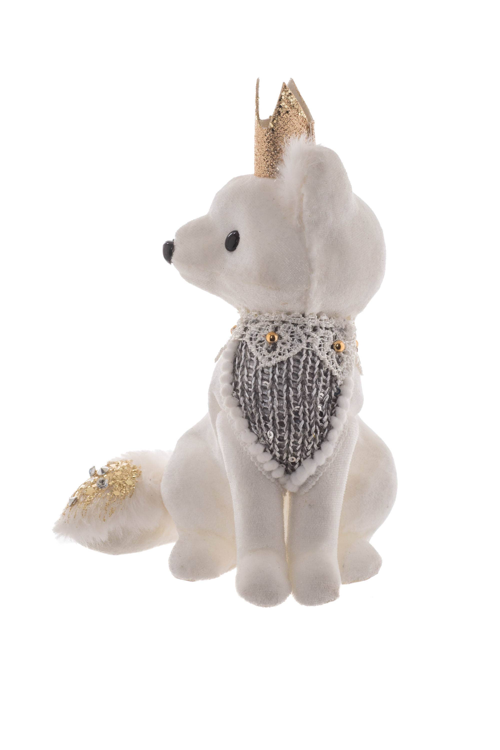 Starlight Collection – wholesale Christmas decoration – White/Gold Fox Figurine with Crown2