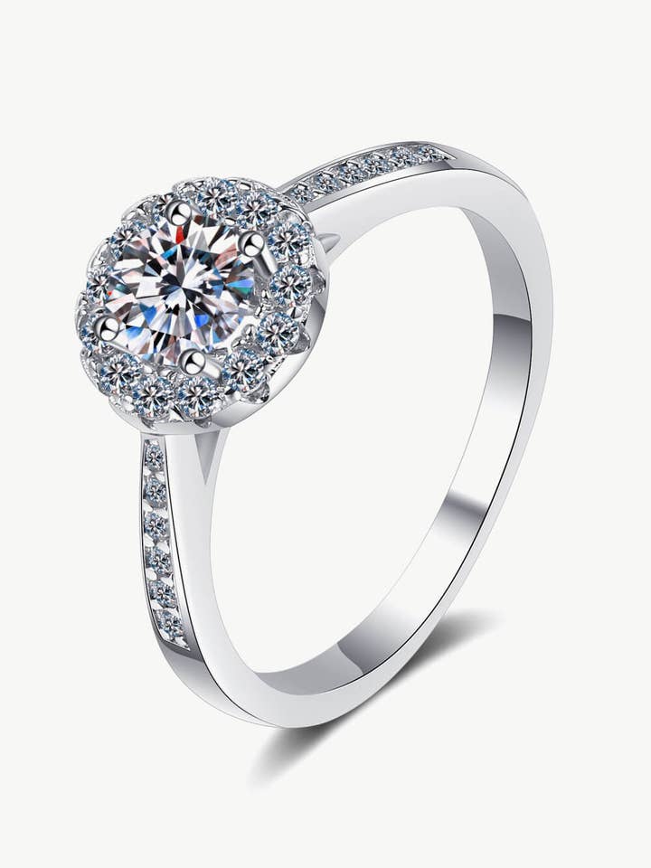 Brilliant Round Cut Moissanite Rhodium Over Pure Sterling Silver Adjustable Ring for wholesale by Sparkala