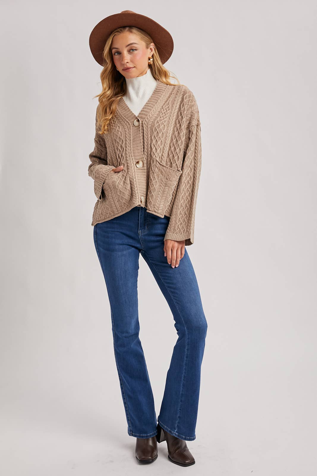 Bluivy - Wholesale Cardigan - Women's - BUTTON DOWN CABLE KNIT SWEATER V-NECK CARDIGAN17