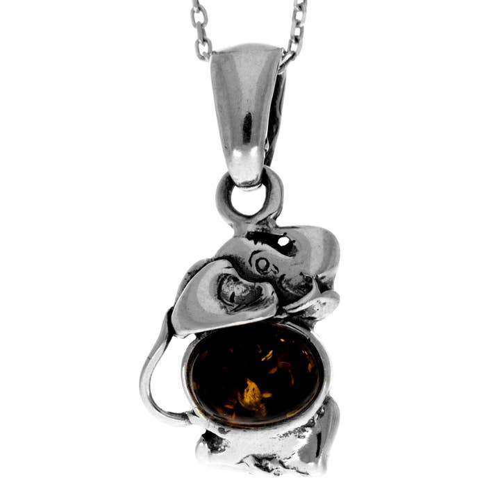 Klassischer Elefantenanhänger aus 925er-Sterlingsilber und echtem baltischem Bernstein — K330 für den Großhandel von SilverAmber Jewellery