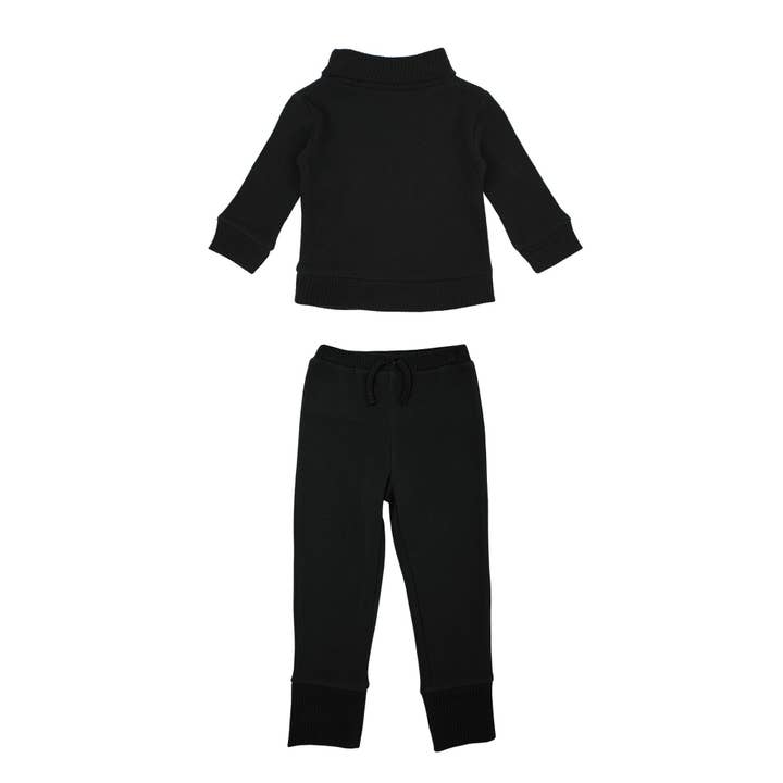 Black | Kids' Organic Pique Mock-Neck Sweater & Jogger Set for wholesale by L'ovedbaby