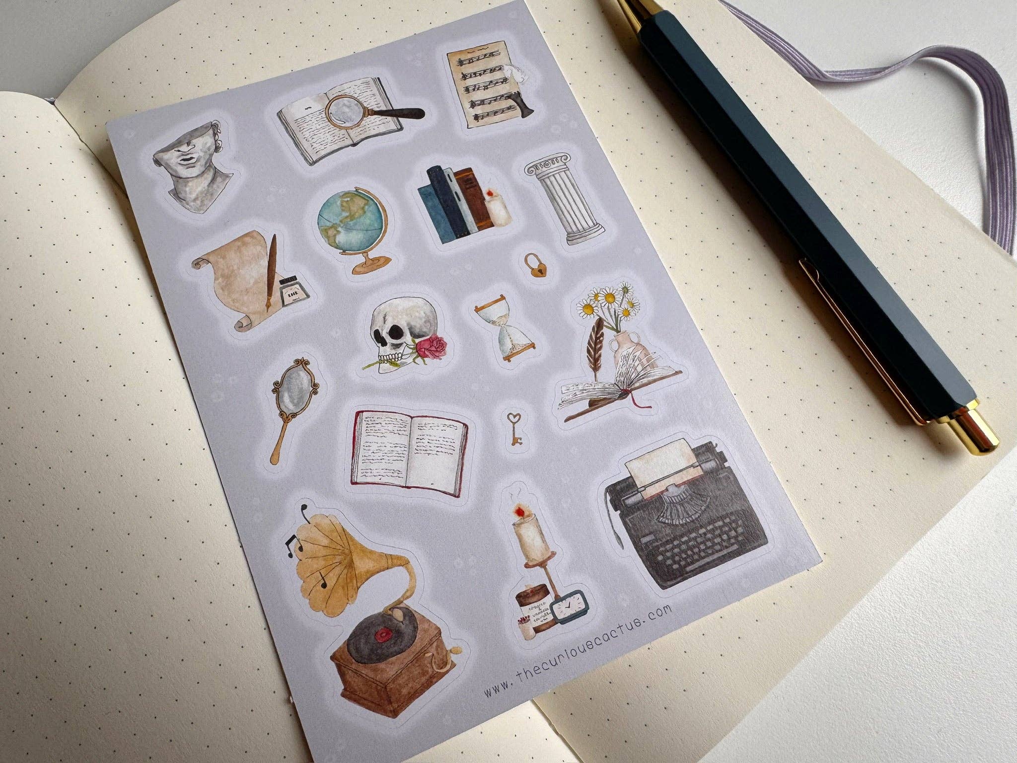 The Curious Cactus - Wholesale Sticker - Light Academia Sticker Sheet2