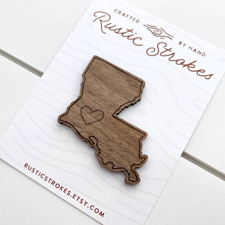 Íman de Frigorífico de Madeira da Louisiana State Magnet por atacado de RusticStrokes