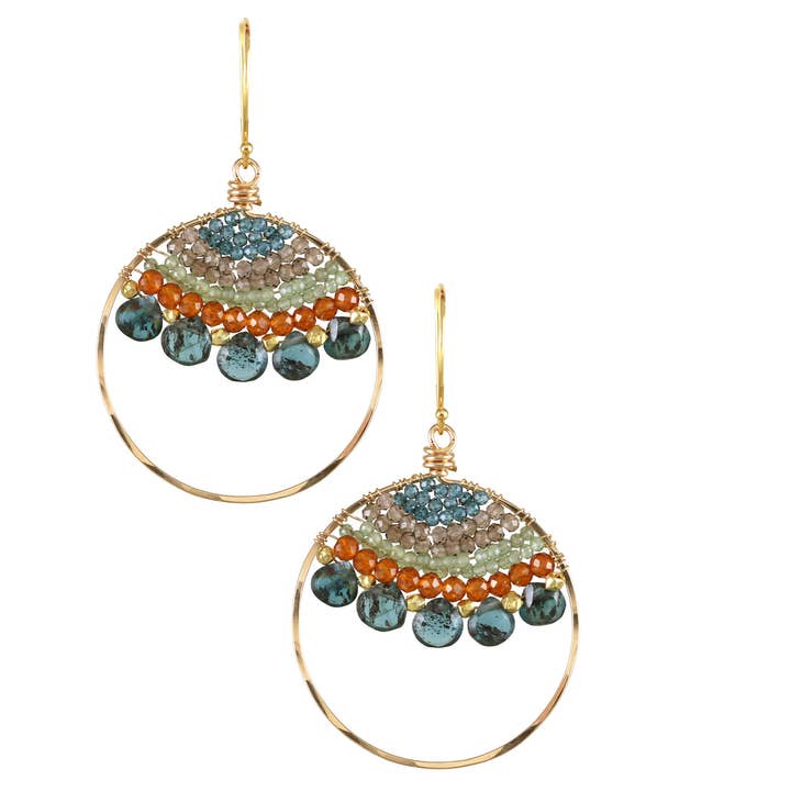 E-3787 KYANITE, GARNET, APATITE, QUARTZ HOOPS for wholesale by Alicia Van Fleteren Jewelry Design