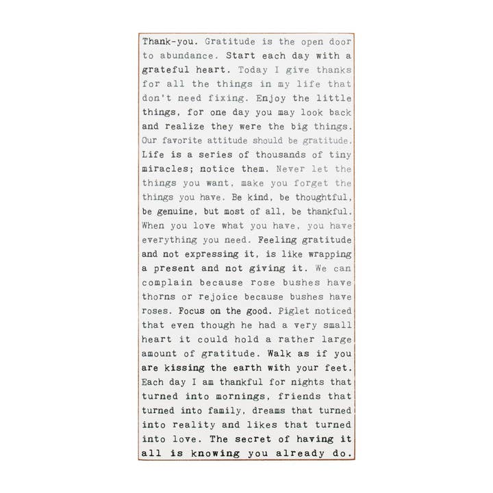 Gratitude - Typewriter Sign for wholesale by Cedar Mountain Studios
