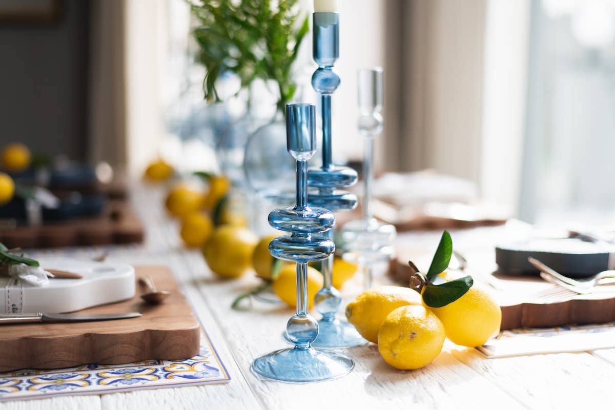 etúHOME - Wholesale Candle Holder - Glass Candlestick Pair, Medium, Sapphire Blue7