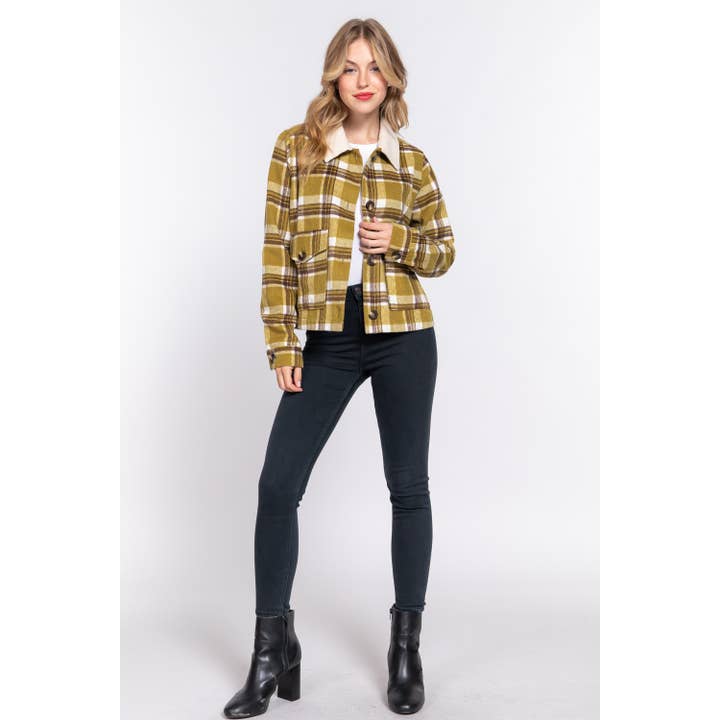 Apolline - Wholesale Shirt Jacket/Shacket - Women's - FAUX FUR COLLAR PLAID SHACKET7