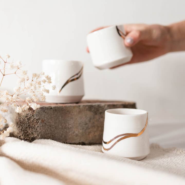 Niik Creative Co. - Wholesale Coffee/Tea Cup - Gold River Porcelain Espresso Cups