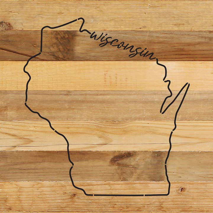 Custom State with Script Words / 14"x14" Wood Sign for wholesale by Second Nature by Hand