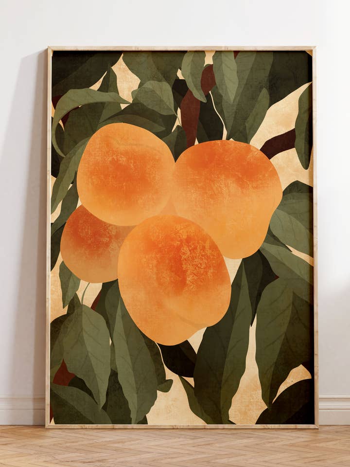 Peaches Vibrant Botanisk Kunsttryk for engroshandel hos Illustrations Its Funny Howww Inc