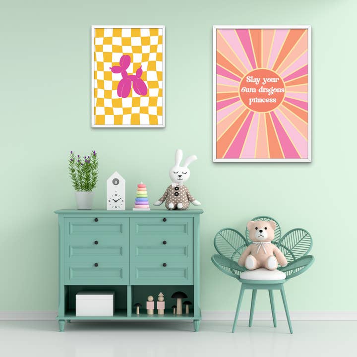 Fairy Bread Designs - Wholesale Art print - Balloon Dog Art Print Pink Yellow3