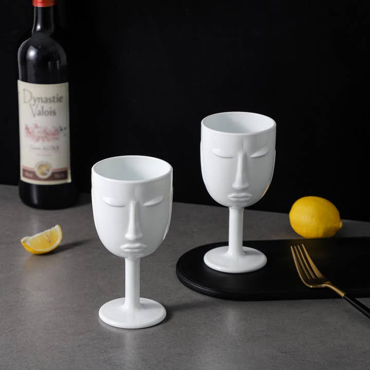 Everest Global - Wholesale Wine Glass - Human Face Black/White Goblet Glasses set of 69