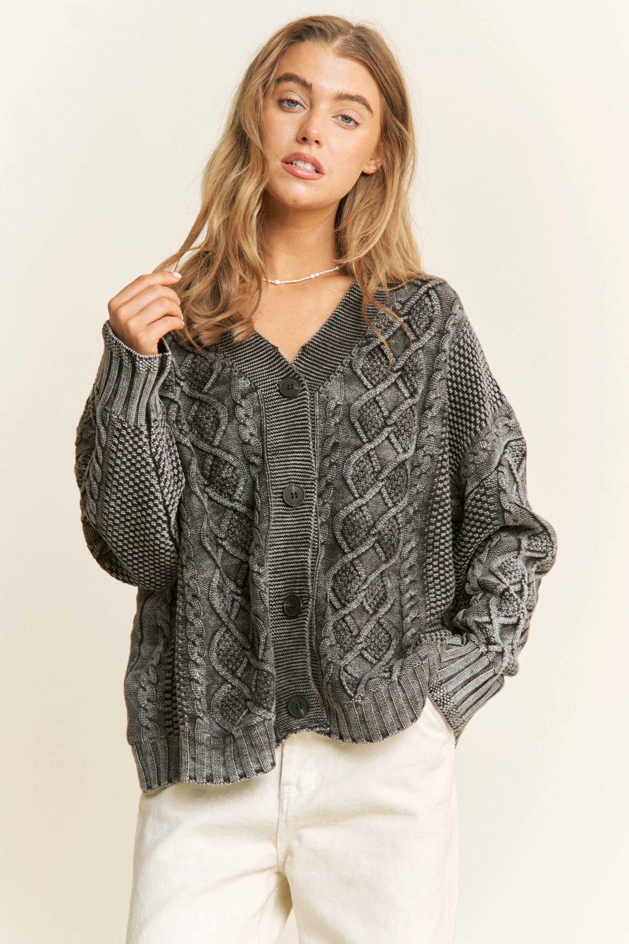 Sweet Generis - Wholesale Cardigan - Women's - WASHED VINTAGE CABLE KNIT CARDIGAN18