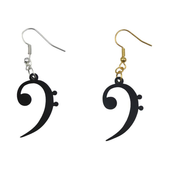 Perry Sullivan Creations – wholesale Hängande örhängen – Bass Clef Örhängen i Svart Akryl - Musiker Örhängen