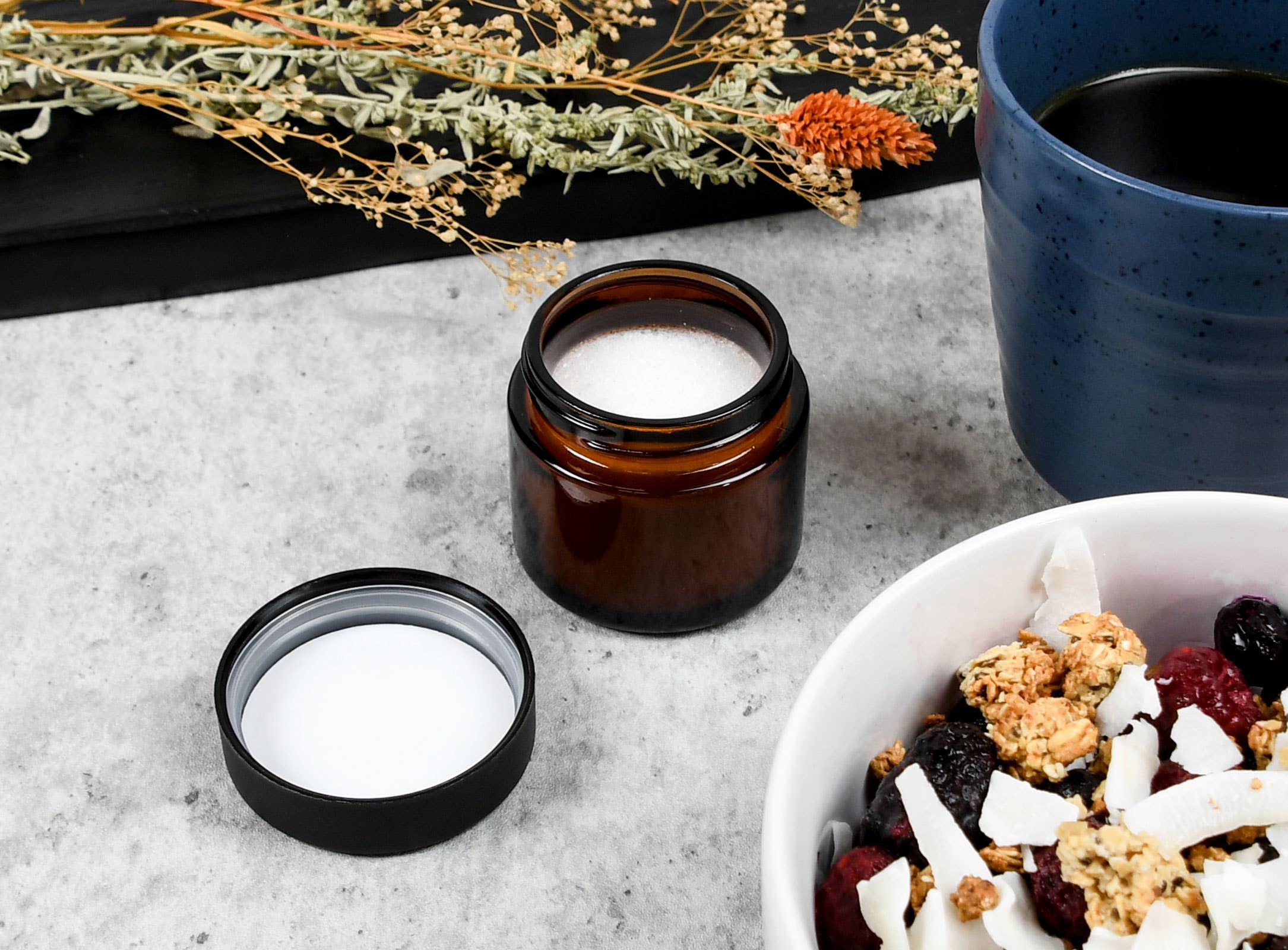 Human Objects® - Wholesale Jar - 2oz/60ml Amber Glass Jar With Black Child Resistant Caps7