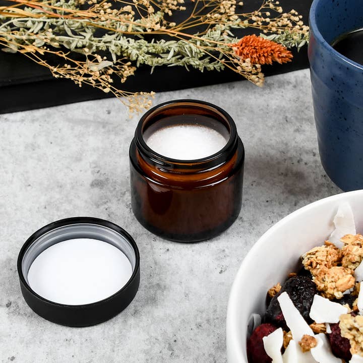 Human Objects® - Wholesale Jar - 2oz/60ml Amber Glass Jar With Black Child Resistant Caps7