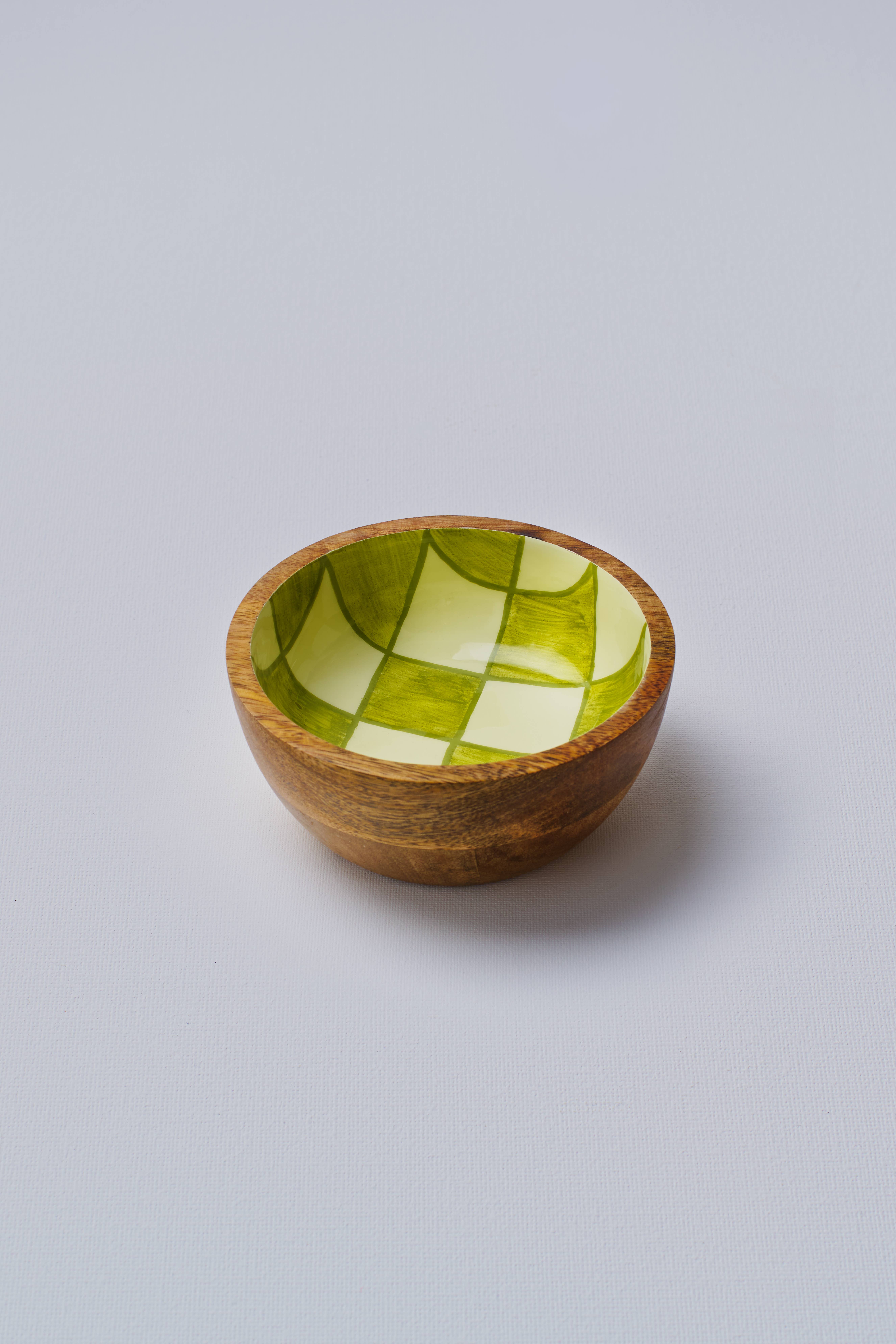 Atolia Designs – wholesale Bowl – Green Chequered Handpainted Wooden Bowl - Small0