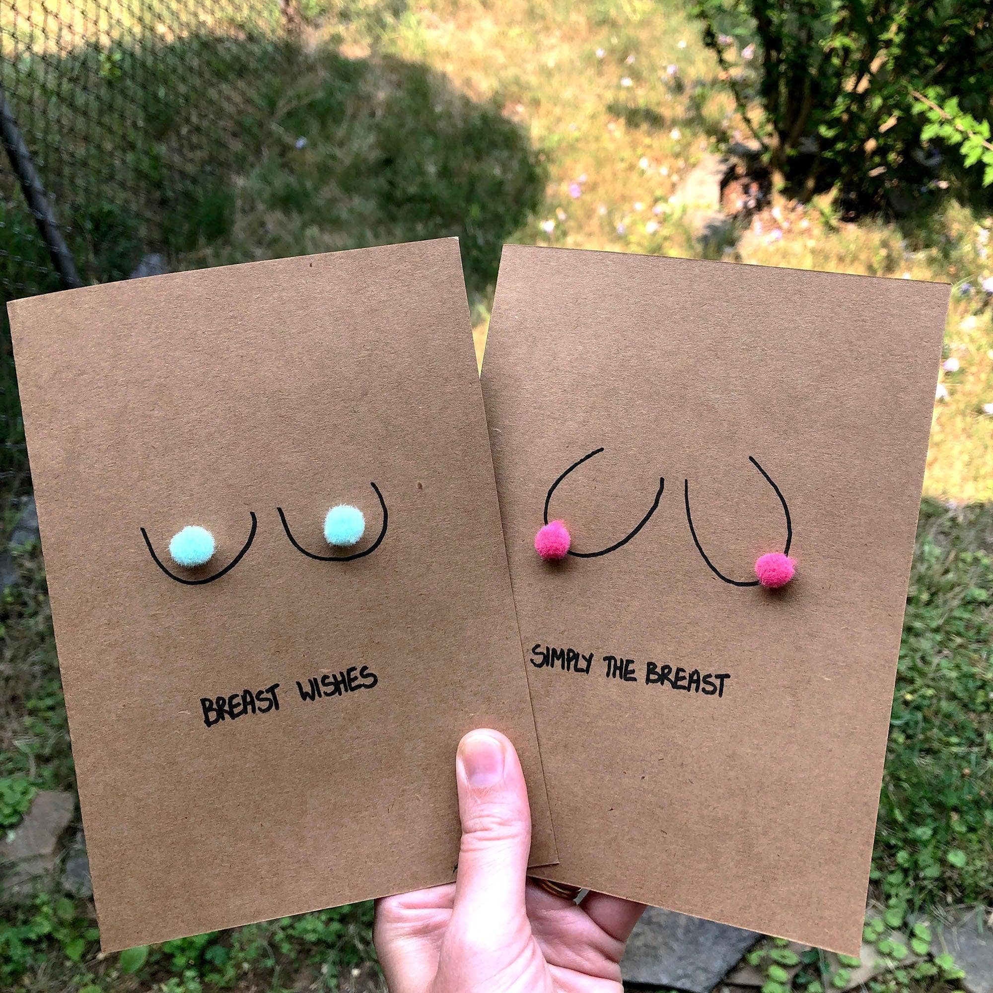 Deb Almond Art – wholesale Everyday greeting card – Boob Pun 'Be On Your Breast Behavior' Greeting Card3