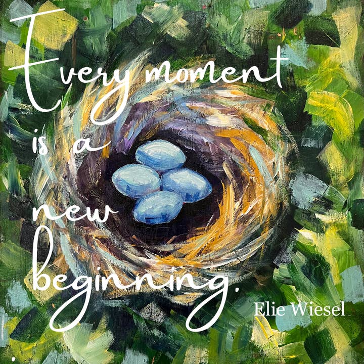 Stampa su legno/tela «Ogni momento è un nuovo inizio» per la vendita all'ingrosso da parte di The Art of Kristen Feighery