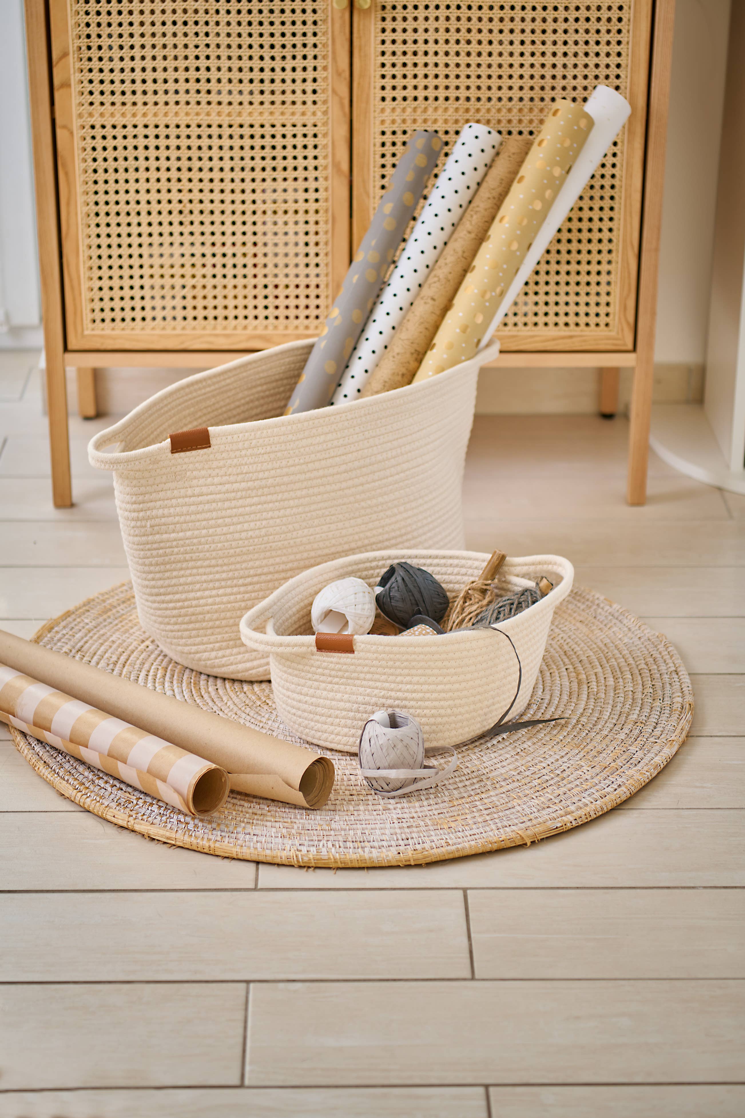 Storage basket, cotton/polyester, white for wholesale on Faire1