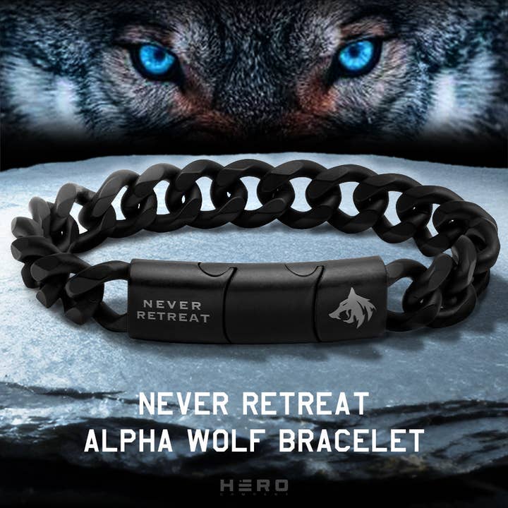 Never Retreat Alpha Wolf Cuban Link Bracelet : Helps Pair Veterans With A Service Dog or Shelter Dog -Faire for wholesale by The Hero Company