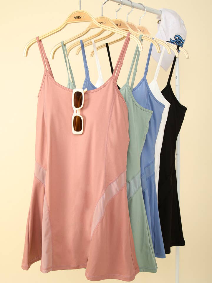 VERY J - Wholesale Athletic Dress - Women's - ND31165-Activewear Mesh Detail Tennis Mini Dress