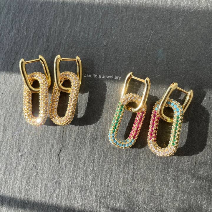 ‘Cleopatra’ 2 i 1 Minimalistiske Øreringe med Hængende Kubisk Zirkonia for engroshandel hos Damilola Jewellery