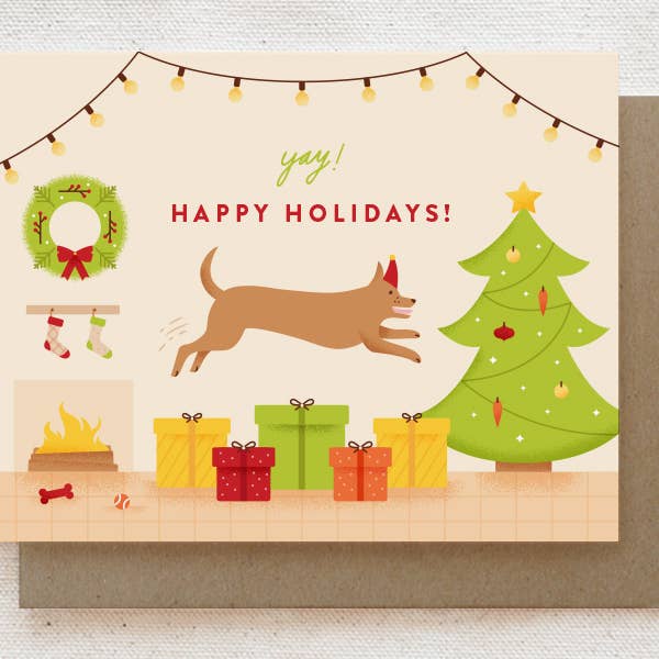 Carte Excited Dogs - Joyeuses fêtes pour la vente par Quirky Paper Co.