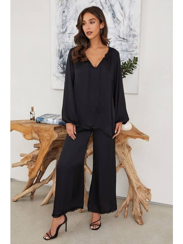 VENTI6 - Vendita all'ingrosso Pantalone - Donna - PANTALONI A GAMBA LARGA CON ORLO A FRANGE IN SETA ITALIANA (6109)20