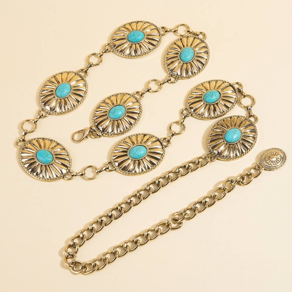 Anarchy Street – wholesale Belt – Women's – Metallic Western Concho Disc Hoop Chain Belt2