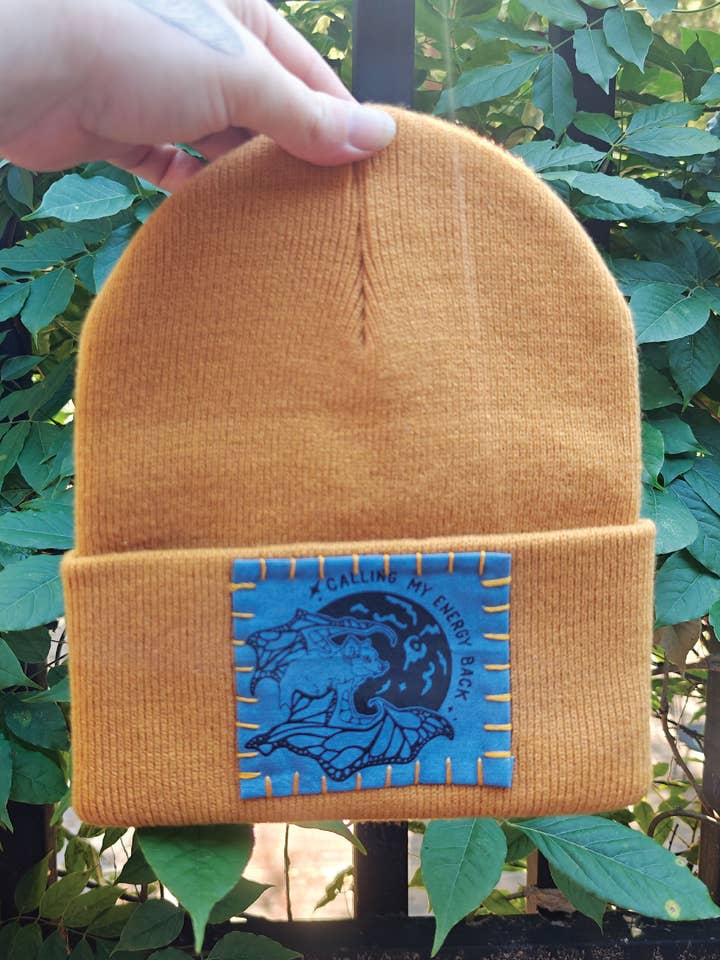Bat Energy - Patch Hat - Handmade Witchy PNW Fall Beanie for wholesale by Crafted from Scratch